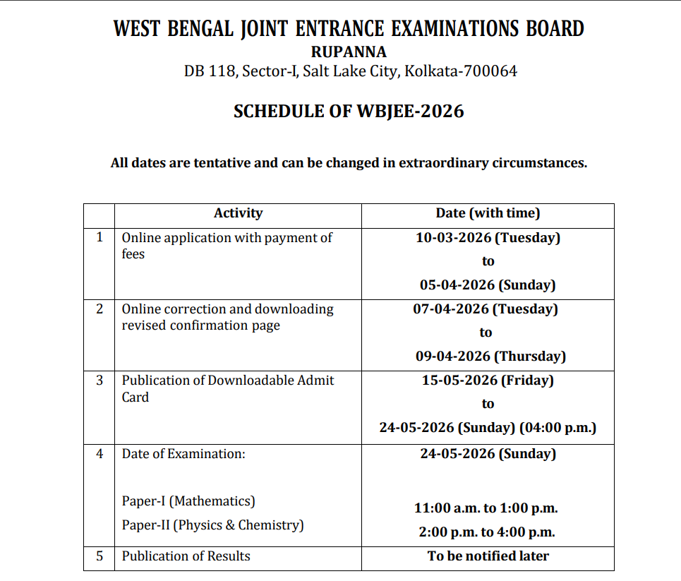 wbjee-exam-time-table