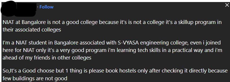 NIAT Bangalore reviews