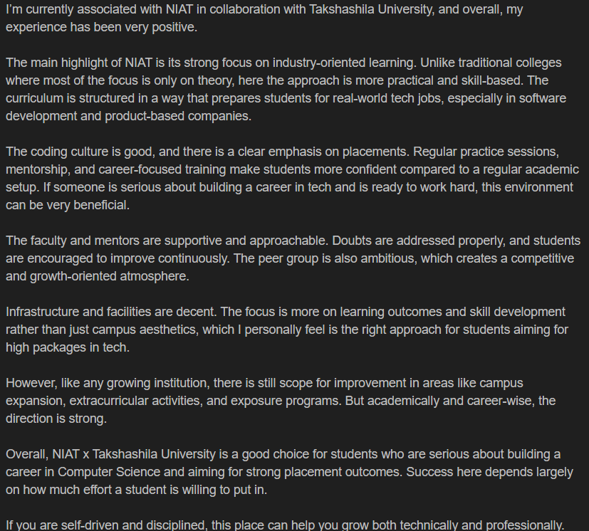 NIAT Upskilling Program in Pondicherry Reviews