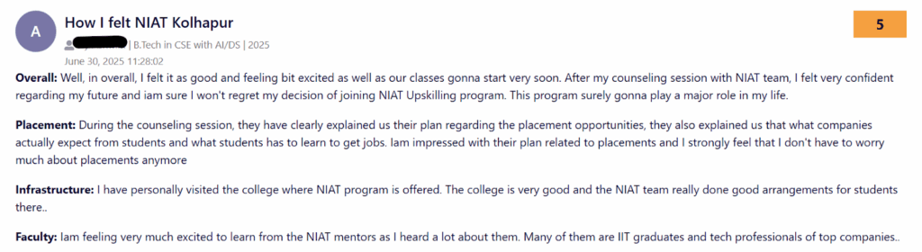 NIAT Kolhapur Reviews