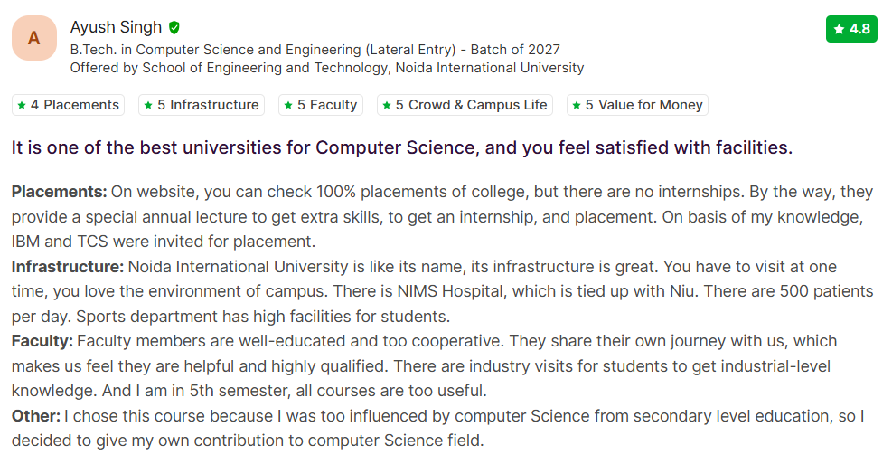 Noida international university student reviews