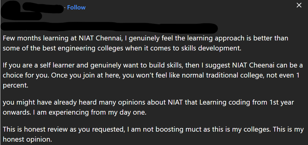 NIAT Upskilling Program in Chennai Reviews