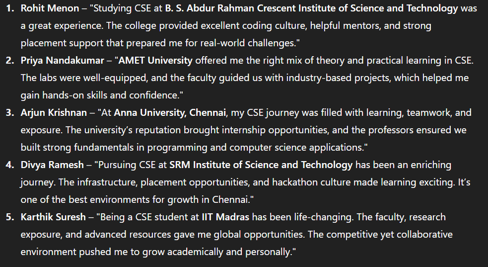 student reviews for the top 10 engineering colleges in chennai for cse
