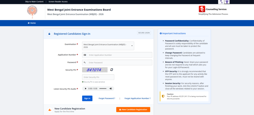 wbjee-registration-window for new candidates