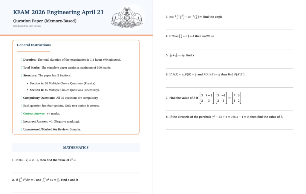 KEAM Paper Analysis 2026 Memory based Questions