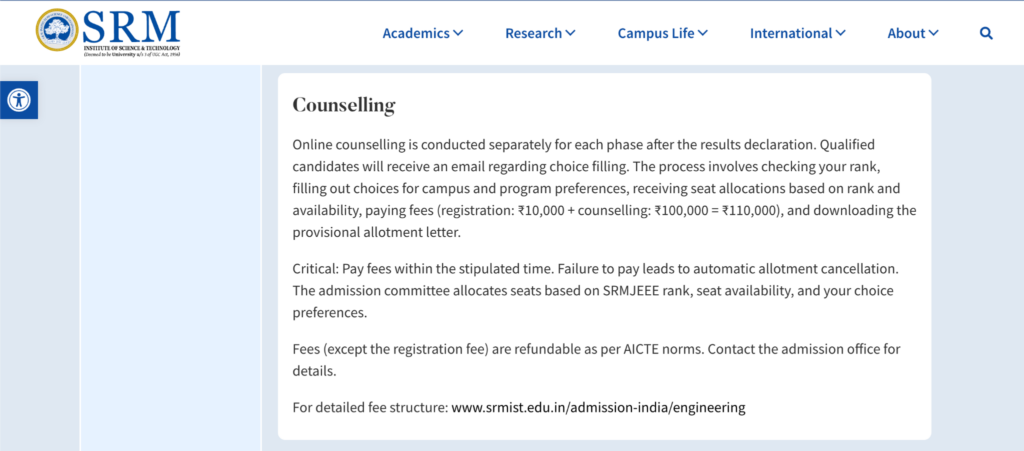 SRMJEEE counselling